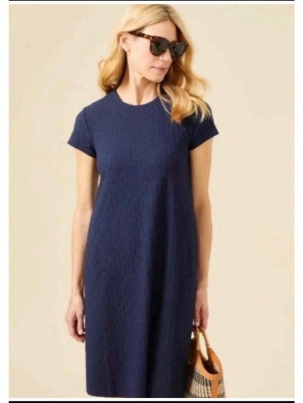 J.McLaughlin Swing Dress Duval Diamond Jacquard Navy Blue Sz L Textured